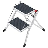 art moon Rock Escalera Plegable Robusta hasta 150kg 2 Escalones Antideslizantes Metal Blanco Negro