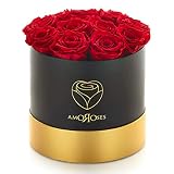 Amoroses 12 rosas reales estabilizadas que duran años - Flores preservadas Ideas para regalos, Rosas Eternas para Ocasiones Especiales (Caja Negra con Rosas Rojas)