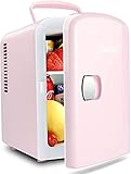 AstroAI Mini Refrigerador, Mini Nevera Portátil para el Skincare 4L 6 Latas de Refrescos, Mini Neveras 220V/12V para Enfriar y Calentar (Rosa)
