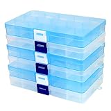 CODIRATO 6 PCS Plastic Compartment Box 15 Grids Plastic Storage Box with Adjustable Dividers Jewelry Organizer for Jewelry, Rings, Earrings, Beads and Some Gadgets (White and Blue)