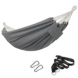 SONGMICS, 210 x 150 cm, Hamaca Doble, 300 kg de Carga, para terraza, Balcón, Jardín, Exterior, Camping, con Bolsa de Transporte, Correas de Fijación y Mosquetones, Gris GDC15GY, Unisex-Adult