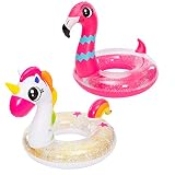 2 Pcs Flotador Inflable de Piscina de Unicornio y Flamenco con Purpurina, Colchoneta Hinchable Piscina Tubos de Natación para Flotar, Divertidos Flotadores de Playa,