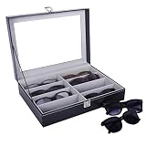 AUTOARK Organizador de para gafas de sol,8 piezas, Cuero sintético,Tapa de Vidrio,Negro,AW-082