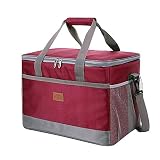 Delgeo 30L Nevera Flexible Bolsa Termica Reutilizable Bolsa Isotermica Nevera Portatil Grande Apta para Viajes, Playa, Picnic, Camping, Barbacoa, Rojo