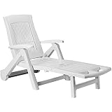 CASARIA Chaise Longue 'Zircone' Blanco de plástico Tumbona de jardín Plegable con Ruedas repaldo Ajustable 195x72x101cm