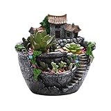Coolga Maceta Creativa para Plantas suculentas Decorada con un Mini jardín de Hadas y una casa Dulce para la decoración del jardín de la Oficina en casa, Regalo