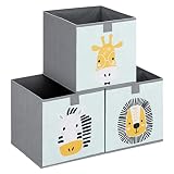 Navaris 3x Caja para almacenaje de juguetes - Juego de cajas plegables para niños bebés - Cubo plegable para almacenamiento con diseño de animales