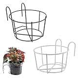 2 Piezas Hierro Jardinería Maceta Redonda, Soporte de Maceta Colgante, Estante de Metal Flores Valla, Cestas de Arte de Hierro Estantes Plantas con Gancho para Terrazas, Ventanas, Jardines, Pasillo