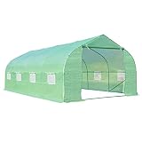 Outsunny Invernadero de Jardín 600x300x200 cm Tipo Túnel para Cultivo Plantas Verduras con 8 Ventanas Transpirables y Puerta Enrollable con Cremallera Acero Verde