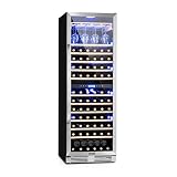 Klarstein Vinovilla Grande - Vinoteca, Nevera vinos, 425 L, 165 botellas, Control táctil, Temperatura ajustable, Soporte para copas, 13 estantes de madera, 2 zonas, Nevera para vinos, Plateado