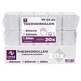 Papel térmico 80mm x 80m x 12mm - ideal para todas las cajas registradoras y TPV - Rollos para impresora térmica - (80x80x12) Blanco -Sin BPA ( 20 Rollos)