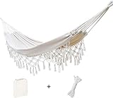 Hamaca Doble para el hogar, Interior y Exterior, Hamaca Boho, Hamaca macramé, Hamaca Grande de algodón Suave, Cama para Dos Personas, Patio, Patio, Porche, césped y jardín (Blanco)