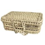 MIMUSELINA Cesta de mimbre decorativa. Maleta de palma natural para decorar o para canastilla bebé. Maleta mimbre caja almacenamiento cesta picnic decoración infantil (Grande 48X30X15cm)