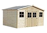 TIMBELA Cobertizo de Madera para jardín - A246x418x320cm/12m2 Cobertizo de Madera Natural - Taller de Jardín - Bicicleta, Almacenamiento de Herramientas M331