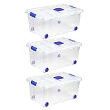 UNISHOP Lote de 3 Cajas de Almacenaje de Plástico con Ruedas y Compartimento Antipolillas en la Tapa, Caja de Almacenamiento, Caja de Ordenación Multiusos (36L)