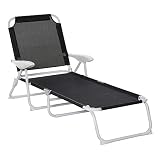 Outsunny Tumbona Reclinable y Plegable de Jardín con Respaldo Ajustable en 4 Posiciones Marco de Metal TextelineTranspirable 160x66x80 cm Negro