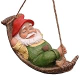 TERESA'S COLLECTIONS Adornos de Jardin Gnomo Decoración, Resina Impermeable, Ornamento Colgante para Césped al Aire Libre o Regalo para Niños, Estatuas de Jardín