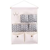 Pared Colgando Almacenamiento Bolso,Tela De Lino Colgando Organizador De Bolsillo Organizador Colgante La Pared De La Puerta De Almacenamiento Bolsa Plegable Colgante con 7 Bolsillos (Gris)