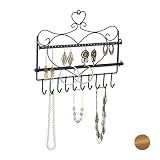 Relaxdays Soporte de pared para collares, pendientes y pulseras, gancho para joyas en forma de corazón, 30 x 36,5 x 3,5 cm, color negro