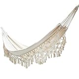 GSDJU Jardin,tumbonas,Camping,Hamaca de Lujo Doble, Silla de Red oscilante, cómoda y Plegable, Boho, Gran macramé brasileño, Hamaca Colgante para Interiores