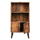 VASAGLE Biblioteca Rústica, Estantería de 3 Niveles con Puertas, para Libros, Fotos, Decoraciones en Salón, Estudio, Estilo Moderno, Marrón LBC09BX