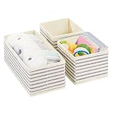 mDesign Juego de 3 cestas organizadoras con 2 apartados Cada una – Organizador para bebés en Dos tamaños para Guardar pañales, toallitas, Accesorios, etc. – Ideal Organizador de Juguetes – Beige/Azul