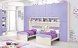 Dafne Italian Design Dormitorio completo con puente, efecto abedul, malva (doble cama individual y armario) (350 x 58 x 259 cm)