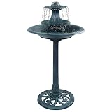 vidaXL Fuente de Jardín para Pájaros Bellamente Diseño Decorado de Patio Balcón Pequeña Fuentes de Agua Exterior Plástico Verde 50x91 cm