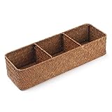 Cestos Almacenaje Seagrass Caja Mimbre Rectangular con Compartimentos Decorativas para Organizar Papel Higiénico (37cm x 12cm x 8cm)