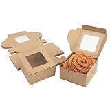 BELLE VOUS Caja de Papel Kraft Marrón para Pastelería (Pack de 50) Cajas Cupcakes 10,16 x 10,16 x 5,7 cm Cajas Desechables para Galletas, Magdalenas, Postres, Pasteles - Cajas de Regalo con Ventana