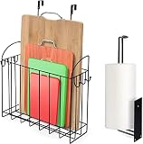 RLAVBL Organizador Puerta de Armario Cocina, con 1 Cesta Colgante de Metal con 6 Ganchos y 1 Portarrollos de Papel, Almacenaje de Bolsa de Plastico, Estropejos, Tabla de Cortar