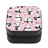 Osos Panda Kawaii Joyero De Cuero Para Mujer, Caja De Almacenamiento Con Diseño De Gancho Y Bolsillo, Tienda De Accesorios De Joyería 10.3x10.3x5.5