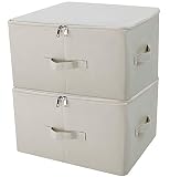 Contenedores de almacenamiento de lino plegables Jumbo, Tide Up Your Closet, conveniente compartimiento de almacenamiento con tapa, Beige, paquete de 2