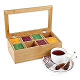 Gräfenstayn Caja de té de bambú (9 x 28 x 16cm) con 8 Compartimentos, Tapa abatible con Ventana e Ideal para la protección del Aroma