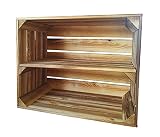 Caja de madera, caja de fruta, caja de vino, decorativa, flameada, 50 x 40 x 30 cm, con estante largo