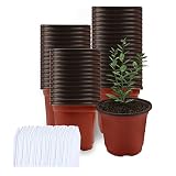 Macetas de Plástico Pequeña, Mengxin 50 Piezas Mini Macetas Semillero con 100 Piezas Etiquetas Plantas Macetas de Vivero de Plástico para Plantas, Flores y Jardinería (4in)