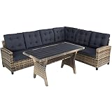 tectake 800935 Conjunto de ratán para jardín, Mueble de Exterior de Poli ratán para Patio, Sofá de ratán sintético para terraza con Cojines y Fundas (Natural)