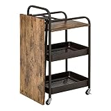 HOMCOM Carro de Cocina con Ruedas Carrito Auxiliar con Estantes de 3 Niveles Hoja Abatible y 2 Portavasos Multiusos para Comedor 118x36,5x82 cm Marrón Rústico