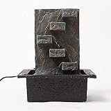 SEINHIJO Fuente de Agua Cascada Interior con Iluminación LED Feng Shui Zen Exterior Fuente Decorativa Mesa Oficina Salon Regalos Design 28cmH