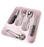 Bandeja para Cubertería, bandeja cubiertos, cubertera 5 Compartimentos Organizador de Cocina, Caja de Cubiertos Plástico para el cajón, Inserto para Cajón 34cm x 26 cm. FABRICADO EN ESPAÑA.(Rosa)