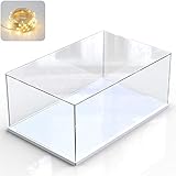 Caja de exhibición de acrílico transparente para la colección de minifiguras Lego, caja de exhibición de almacenamiento a prueba de polvo con base para mini figuras de juguete (Blanco, 33x25x15cm)