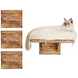 IK Style Estante para gatos montado en la pared con 3 escalones de escalada, estante de plataforma para gatos de madera maciza con cojín extra suave
