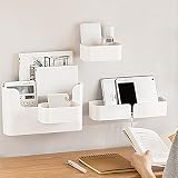 Utapossin Caja organizadora de Almacenamiento de Mesa autoadhesiva, Almacenamiento de Oficina Multifuncional, Caja Organizadora Montada En La Pared, para Aire Acondicionado, Caja de TV, Mando(Blanco)