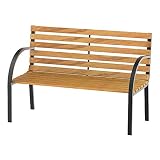 Outsunny Banco de Jardín de 2 Plazas 122x60x80 cm con Respaldo y Apoyabrazos Listones de Madera y Marco de Acero Carga 230 kg Color Natural y Negro