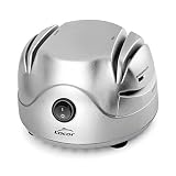 LACOR - 69141 - Afilador de Cuchillos Eléctrico, Cuatro ranuras con ventosa, Afila Cuchillos, Tijeras, Destornilladores, Seguro y fácil de usar, Potencia 60W, Pequeño y Compacto, 13x15x9cm, Plata