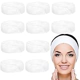 Belle Vous Diadema Maquillaje Blanca de Spa (Pack de 10) Diademas Mujer Cosméticos - Toalla Ajustable Cinta Cabeza – Diadema Sujetar Pelo para Lavar el Rostro, Duchas y Hacer Deportes
