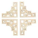 SUPERFINDINGS 6Pcs 80x80x7.5mm Patrones Geométricos Madera Maciza Natural Tallada Aplique de Incrustación Artesanal Sin Pintar para Puertas de Casa Ventanas Decoraciones