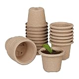 Relaxdays Juego de 24 macetas biodegradables, celulosa, 8 x 11 cm, Redondas, Grandes, Color Natural