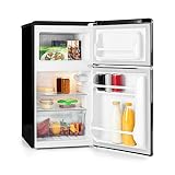 KLARSTEIN Monroe Black - Nevera con congelador, Retro, refrigerador de 61 l, congelador de 24 l, 2 estantes de Vidrio, 2 estantes en Las Puertas, 5 Niveles de enfriamiento, 40 dB, Negro