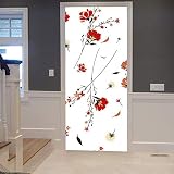 A.Monamour Pegatinas Decorativas de Puerta Autoadhesivo 3D Flores Silvestres Rojas Fondo Floral Jardín Botánico Vinilo para Puertas Mural PVC Pegatinas de Pared Foto Poster 77 x 200 cm